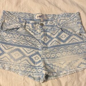 Jolt Light Blue & White Aztec Denim Shorts